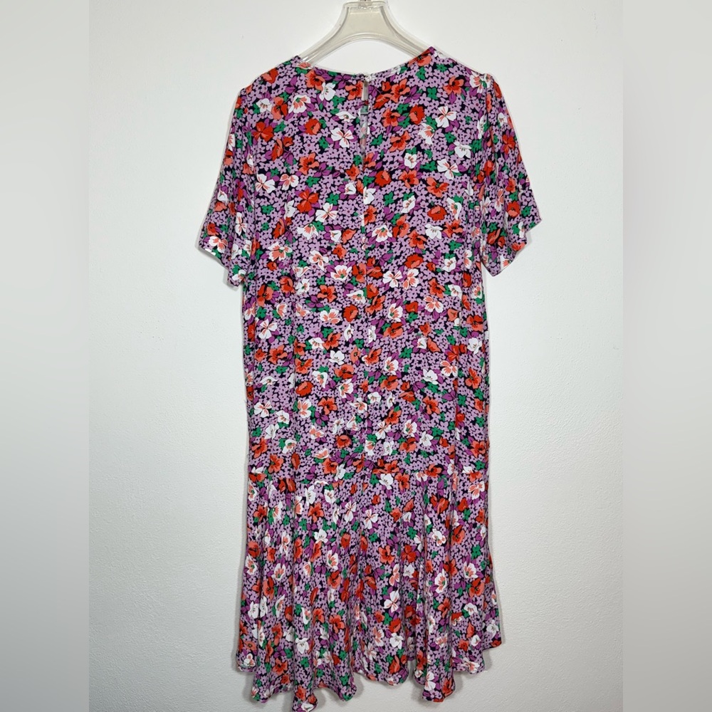 Ann Taylor Purple Orange Floral Midi Dress Slight High Low Size M - Picture 2 of 6